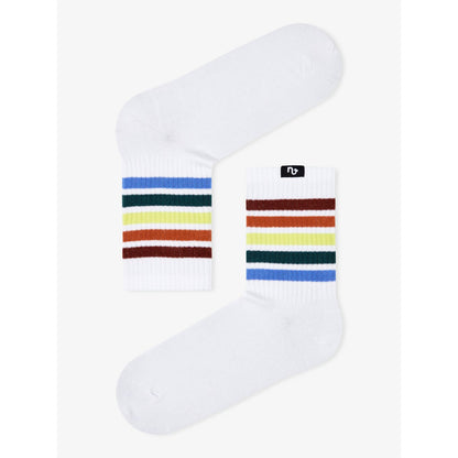 2 paar biologische sokken Veleta - 2-pack witte tennissokken met kleurrijke strepen