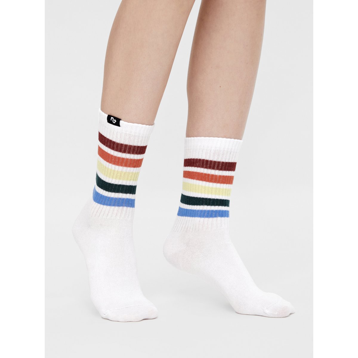 2 paar biologische sokken Veleta - 2-pack witte tennissokken met kleurrijke strepen