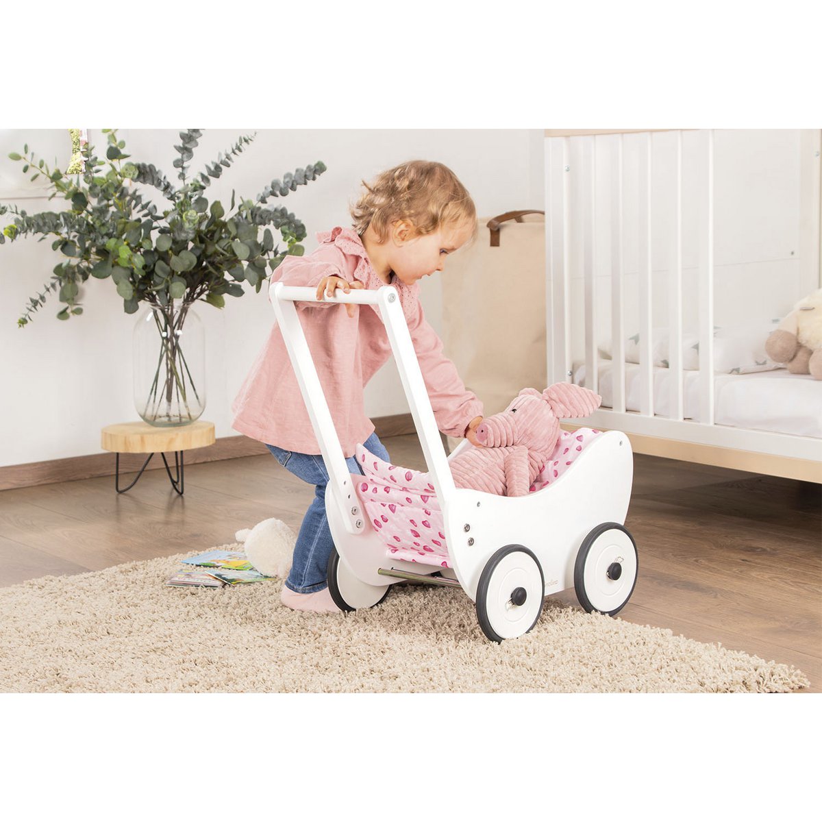 Poppenwagen 'Trixi', wit, 2 delig