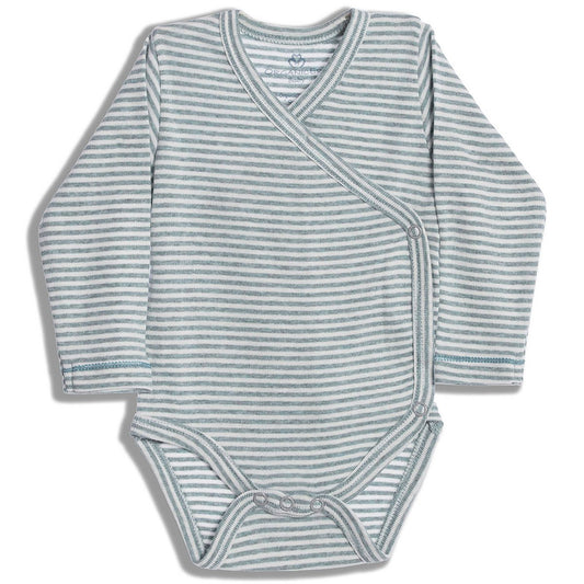 OrganicEra Organic Baby L/S Kimono body, aqua gestreept